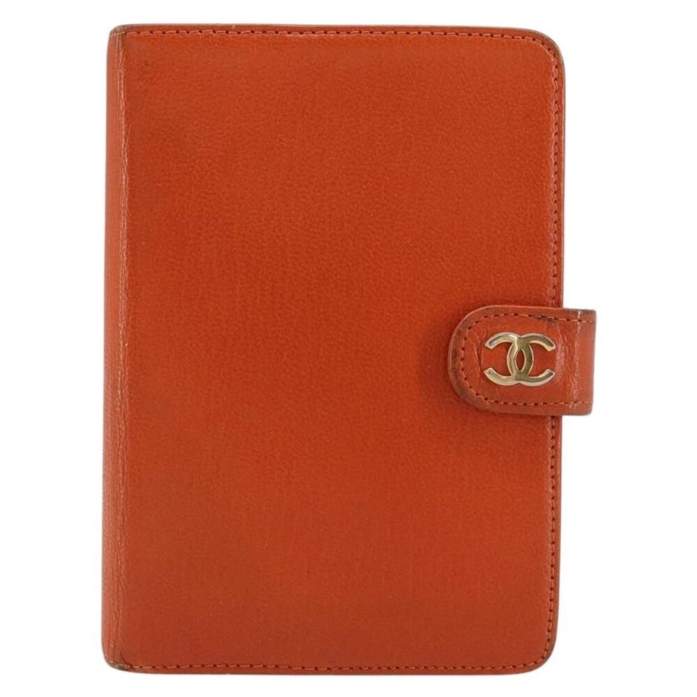 CHANEL Day Planner Cover Leather Orange Gold CC Auth fm4997